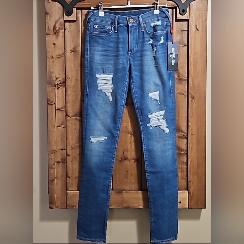 True Religion Halle Stretch Distressed Skinny Jeans Size 25